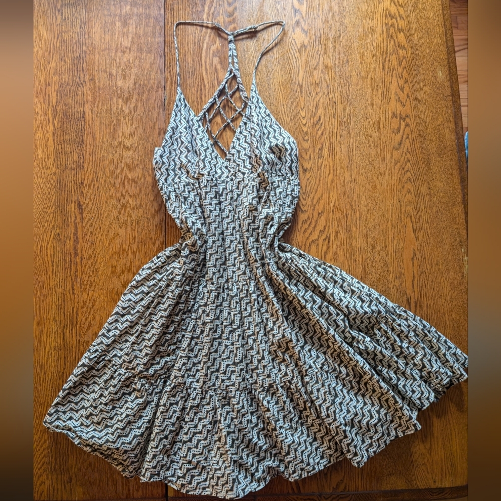 Cute brown and tan patterned mini sundress